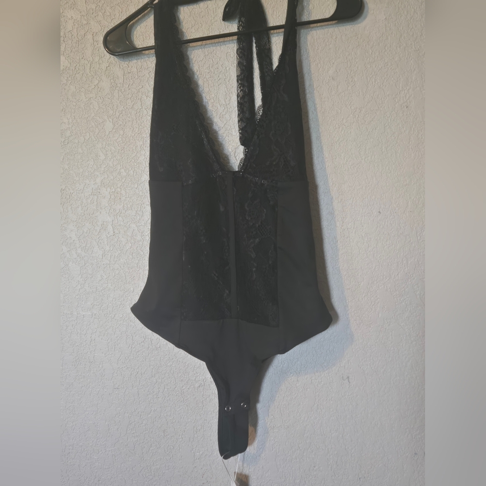 Black Lace Haltertop Shapewesr Bodysuit Large